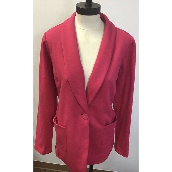 Susan Graver Weekend Regular Marina Knit Blazer Rich Fuchsia, L - Picture 1 of 3